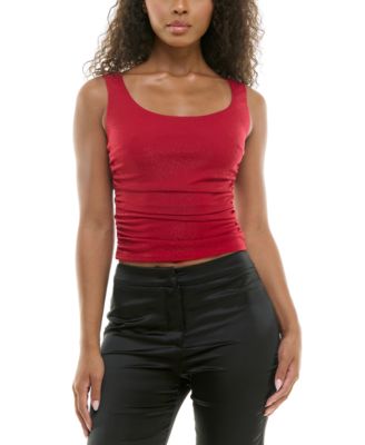 B Darlin - Juniors' Glitter-Knit Scoop-Neck Shirred Top