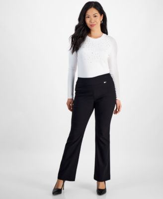 I.N.C. International Concepts - Petite Jacquard Bootcut Pull-On Pants