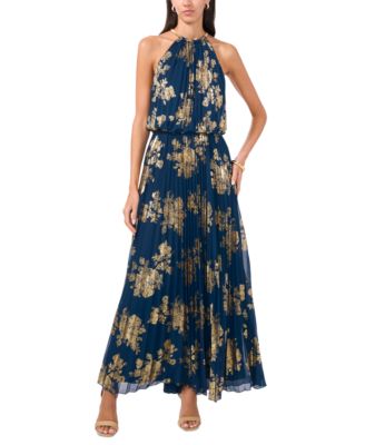 MSK - Women's Embellishment Halter-Neck Pleated Dress