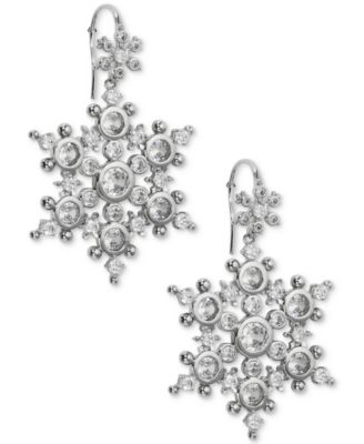 AJOA - Silver-Tone Cubic Zirconia Snowflake Drop Earrings
