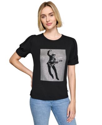 KARL LAGERFELD PARIS - Women's Embellished Crewneck Rockstar T-Shirt