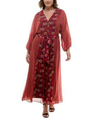 Taylor - Plus Size Floral Chiffon Tie-Waist Maxi Dress