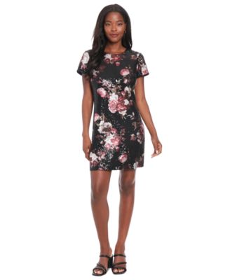 London Times - Petite Floral-Sequin Short-Sleeve Dress