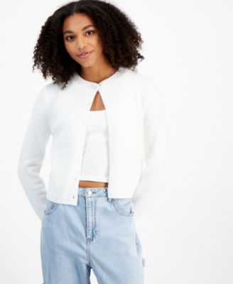Madden Girl - Juniors' Crewneck Mossy Button-Front Cardigan