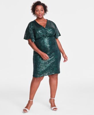 SL Fashions - Plus Size Sequin Surplice-Neck Dress