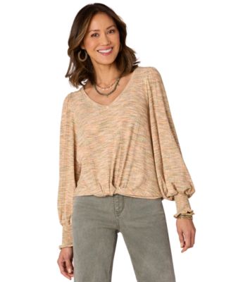 Democracy - Petite Blouson-Sleeve Twist-Hem Top
