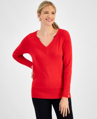 JM Collection - Women's V-Neck Core Long-Sleeve Sweater