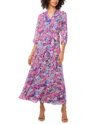 Vince Camuto - Women's Belted Floral-Print Maxi Dress