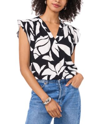 Vince Camuto - Women's Printed Flutter-Sleeve Blouse