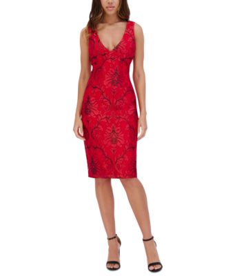 Siena - Women's V-Neck Embroidered-Mesh Sleeveless Dress
