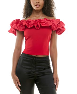 B Darlin - Juniors' Ruffled Off-The-Shoulder Top