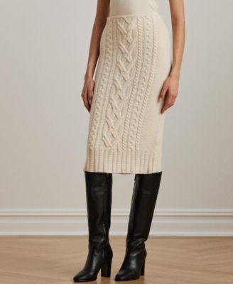 Lauren Ralph Lauren - Women's Aran-Knit Wool-Blend Pencil Midi Skirt