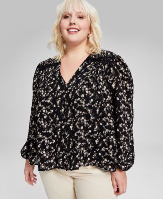 And Now This - Plus Size Floral Lace-Trim Button-Front Top