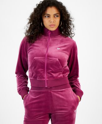 GUESS - Women's Couture Embellished Full-Zip Cropped Sweatshirt