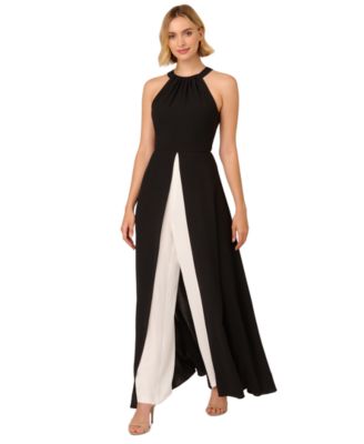Adrianna Papell - Women's Halter Crepe Overlay Jumpsuit