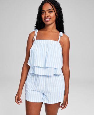 And Now This - Women's Square-Neck Shoulder-Tie Tiered Top