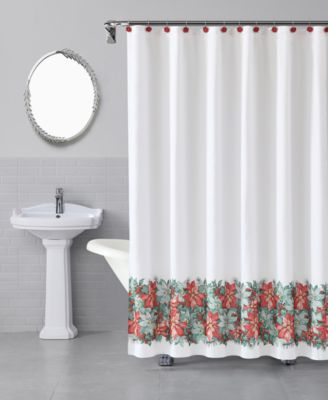 Mistletoe Farms - Poinsettia Shower Curtain & Hooks Set