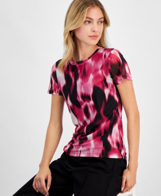 Bar III - Women's Watercolor-Print Mesh T-Shirt, Exclusively at Macy's