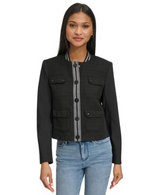 KARL LAGERFELD PARIS - Petite Mixed-Media Bomber Jacket