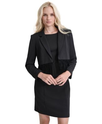 DKNY - Women's Faux-Suede Fringe-Hem Jacket