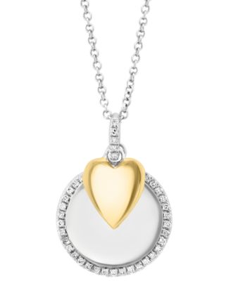 EFFY Collection - Diamond Disc & Heart Two Charm 18" Pendant Necklace (1/4 ct. t.w.) in Sterling Silver & Gold-Plate