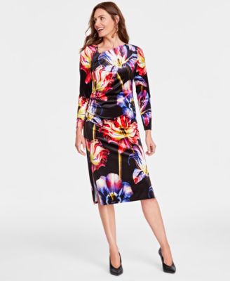 I.N.C. International Concepts - Women's Floral-Print Velvet Midi Dress