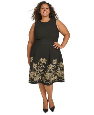 Calvin Klein - Plus Size Embroidered-Skirt Fit & Flare Dress