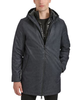 Kenneth Cole - Men's Water-Resistant Hooded Stadium Coat with Removable Puffer Bib