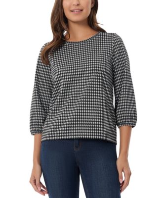 Jones New York - Petite Houndstooth Jacquard 3/4-Sleeve Top