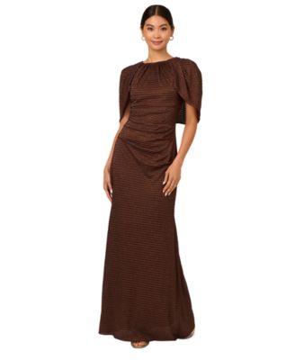 Adrianna Papell - Women's Pleated Metallic Cape Gown