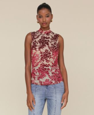 Avec Les Filles - Women's Sleeveless Floral-Mesh Top