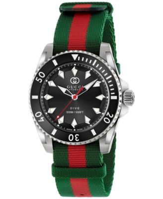 Gucci - Men's Swiss Automatic Dive Green & Red Fabric Strap Watch 40mm