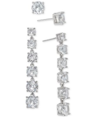 On 34th - Silver-Tone 2-Pc. Set Cubic Zirconia Stud & Linear Drop Earrings