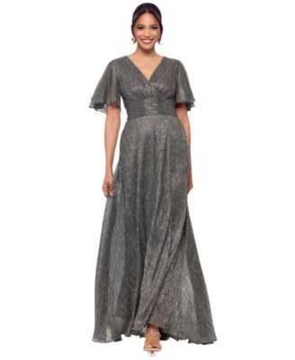 Betsy & Adam - Women's V-Neck Flutter-Sleeve Metallic Dress