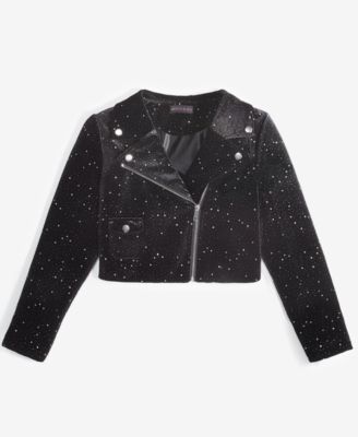 With Jules - Big Girls Velvet Sparkle Moto Jacket