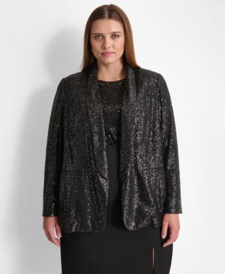 DKNY - Plus Size Sequined Shawl-Collar Long-Sleeve Jacket