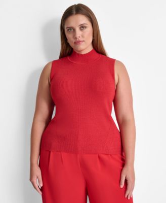 DKNY - Plus Size Mock-Neck Sleeveless Rib-Knit Top
