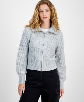 Hippie Rose - Juniors' Cable-Knit Zip-Front Sweater