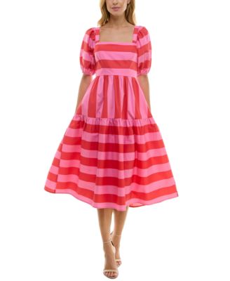 Crystal Doll - Juniors' Striped Balloon-Sleeve Midi Dress