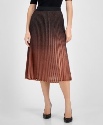 T Tahari - Women's Metallic Gradient Pleated Midi Skirt