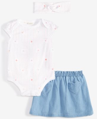 First Impressions - Baby Girls Headband, Bodysuit & Chambray Skirt, 3 Piece Set