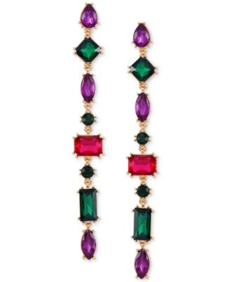 GUESS - Multicolor Crystal & Stone Linear Drop Earrings