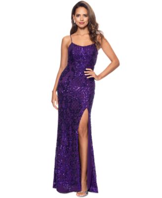 Betsy & Adam - Women's Sequined Lace-Up Gown