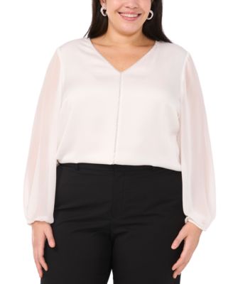 Vince Camuto - Plus Size V-Neck Blouson-Sleeve Blouse, Created for Macy's