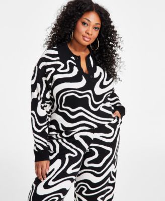 Nina Parker - Trendy Plus Size Swirl Polo Sweater