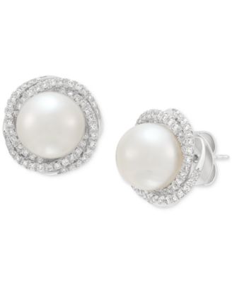 Grown With Love - Cultured Ming Pearl (6mm) & Lab Grown Diamond (3/4 ct. t.w.) Love Knot Stud Earrings in 14k White Gold