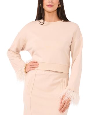 Vince Camuto - Women's Feather-Cuff Crewneck Sweater