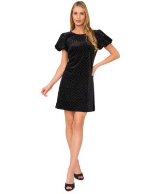 CeCe - Women's Embellished Velvet Bubble-Sleeve Dress