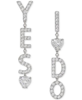 AJOA - Rhodium-Plated Cubic Zirconia Yes I Do Mismatch Linear Drop Earrings