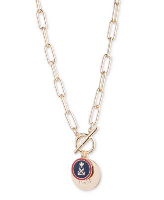 Lauren Ralph Lauren - Gold-Tone Enamel & Polished Nautical-Motif Logo 17"Pendant Necklace
